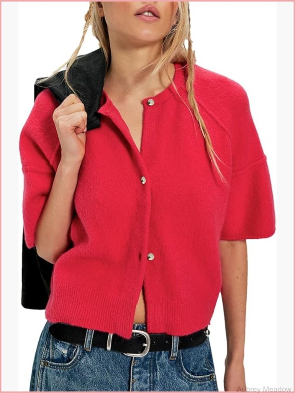 Short Sleeve Cardigan Cropped Button Down Knit Sweater